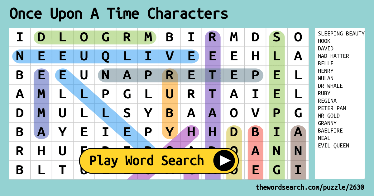 Once Upon A Time Characters Word Search