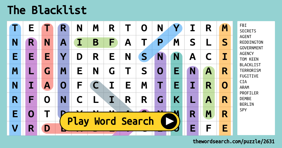 The Blacklist Word Search