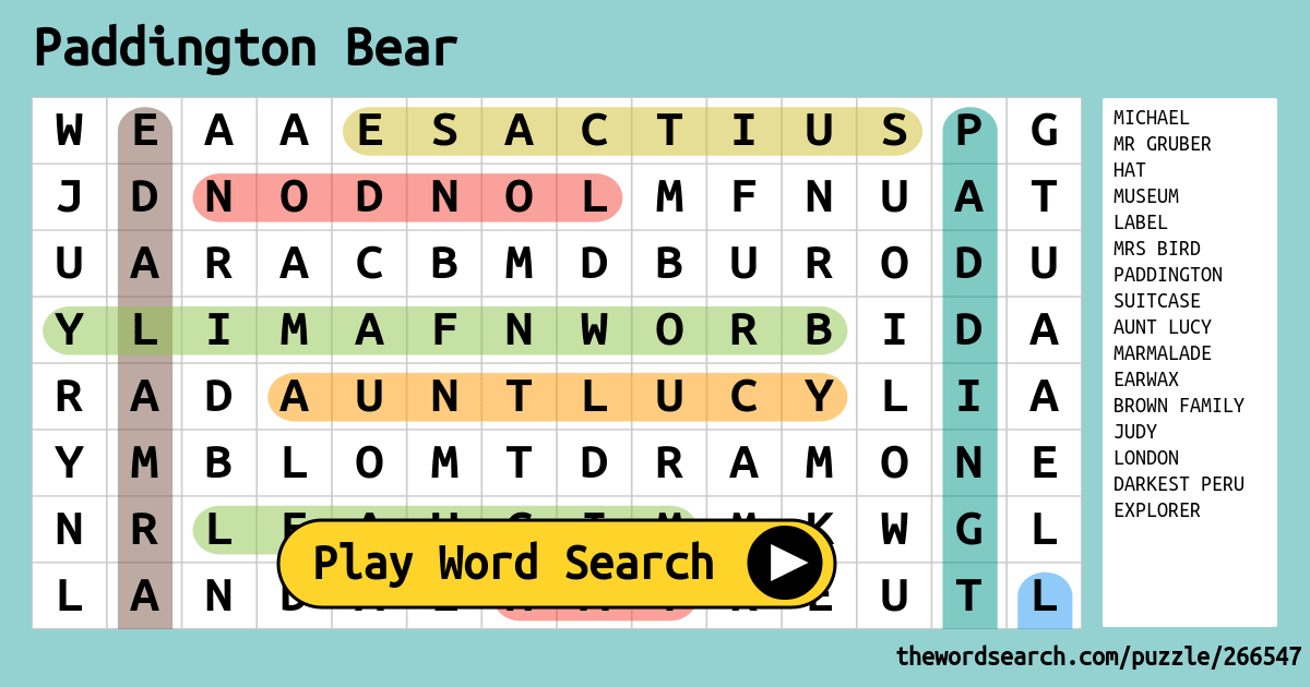 Download Word Search on Paddington Bear