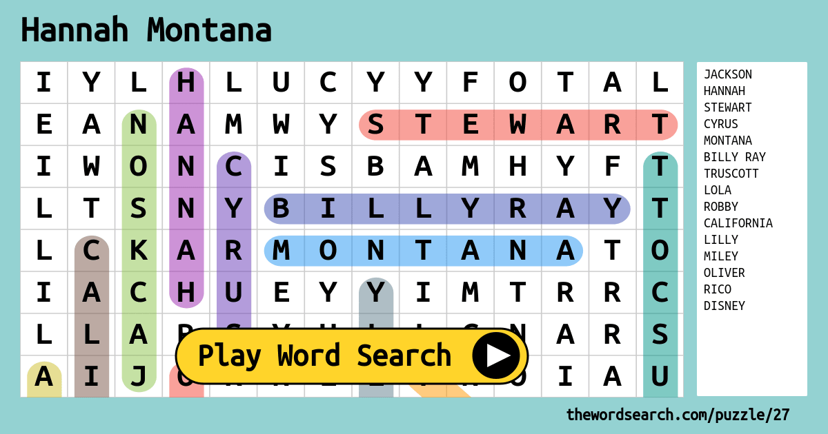 Hannah Montana Word Search