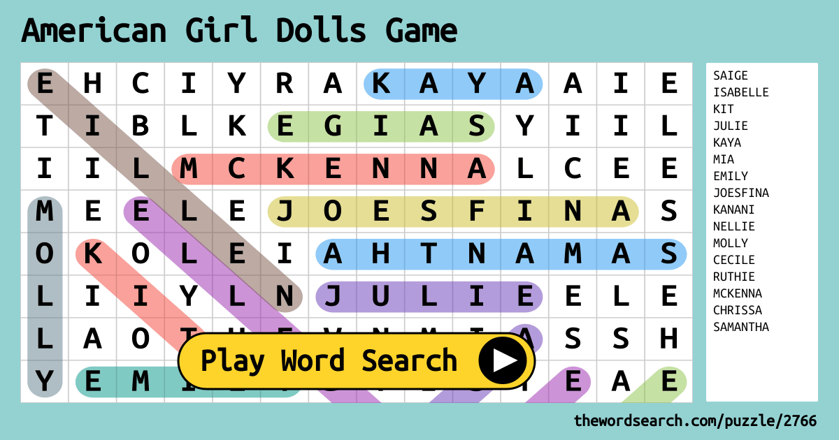 American Girl Dolls Game Word Search