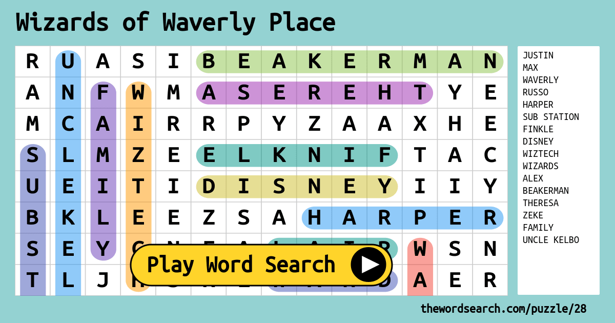 Wizards Of Waverly Place Word Search