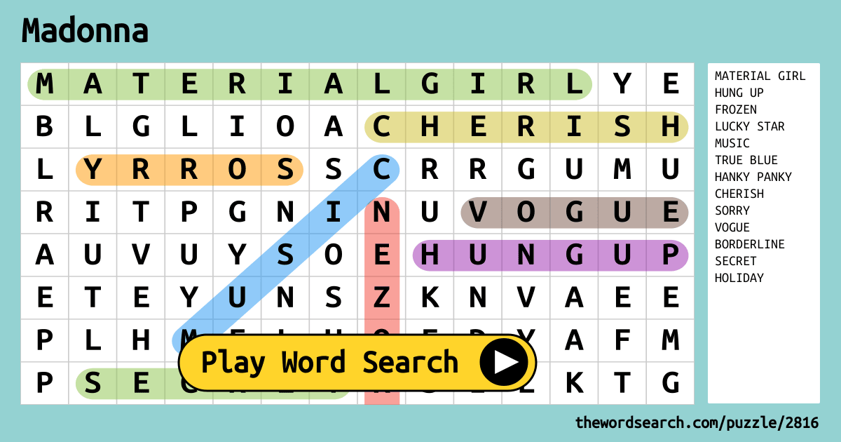 Madonna Word Search