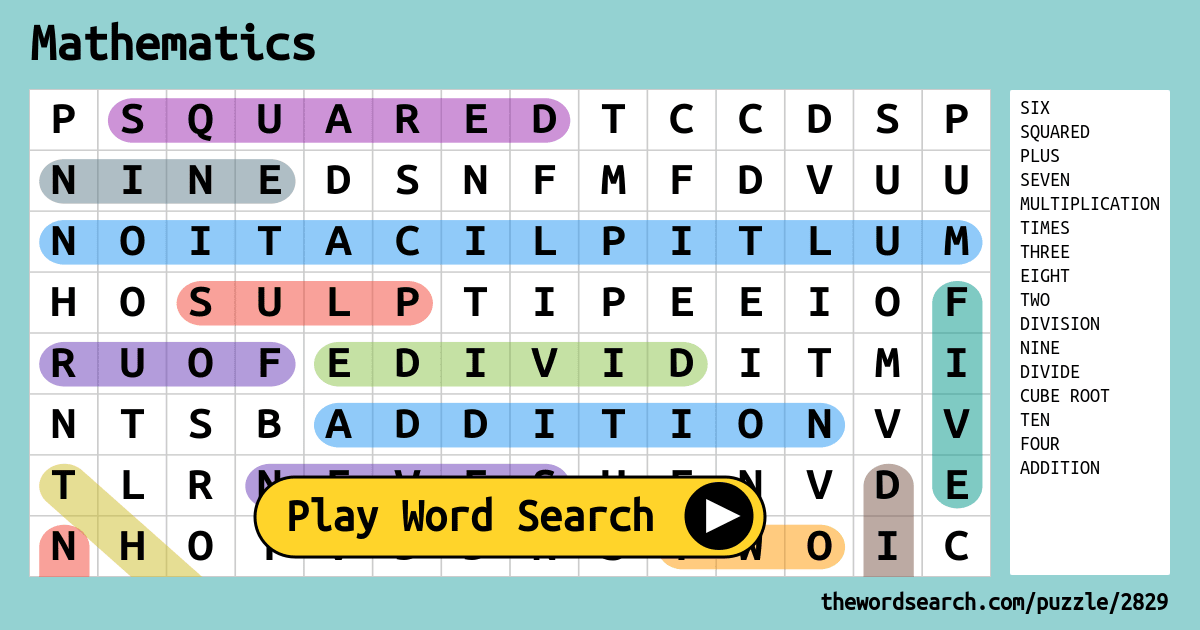 Word Search Puzzles For Math Once You ve Clicked A Title You See A Link To Separate Answer