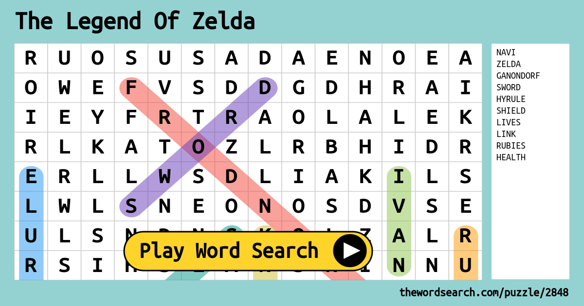 The Legend Of Zelda Word Search