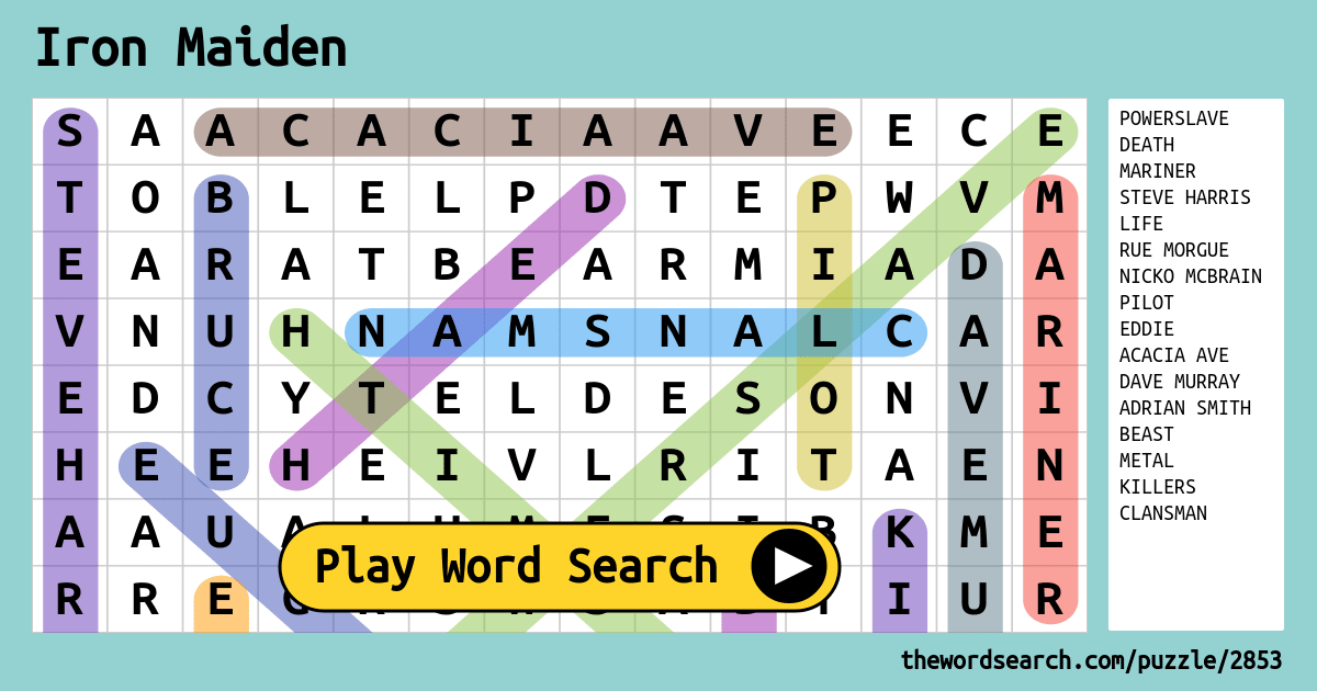 Iron Maiden Word Search