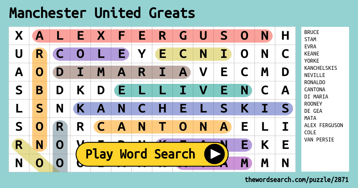 Manchester United Greats Word Search