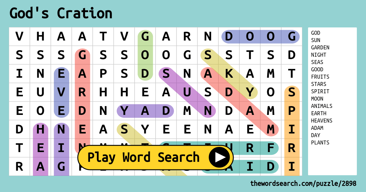 God's Cration Word Search