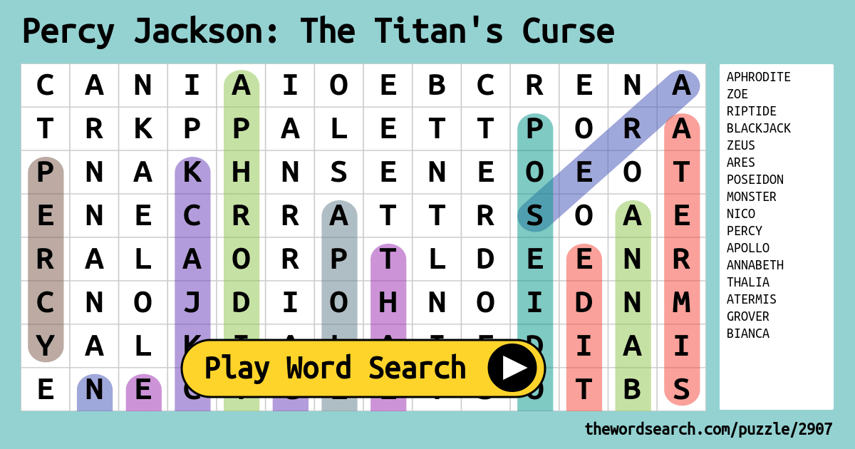 percy jackson the titans curse word search