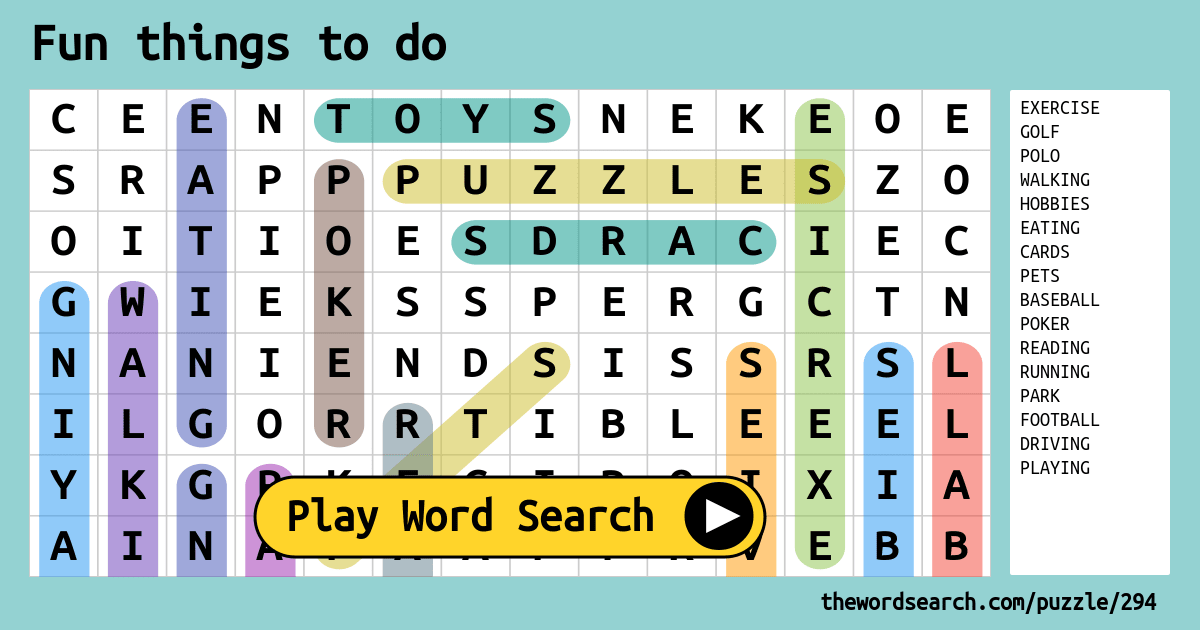 Fun Things To Do Word Search