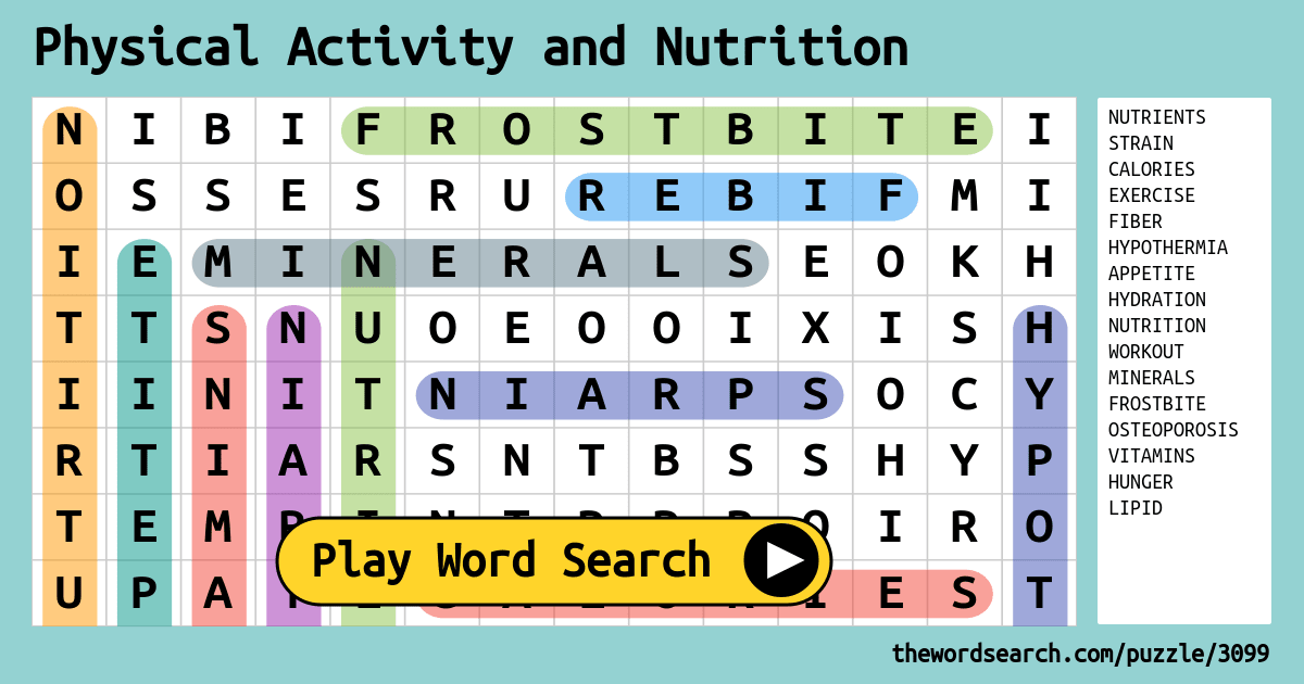 Download Word Search on Physical Activity and Nutrition