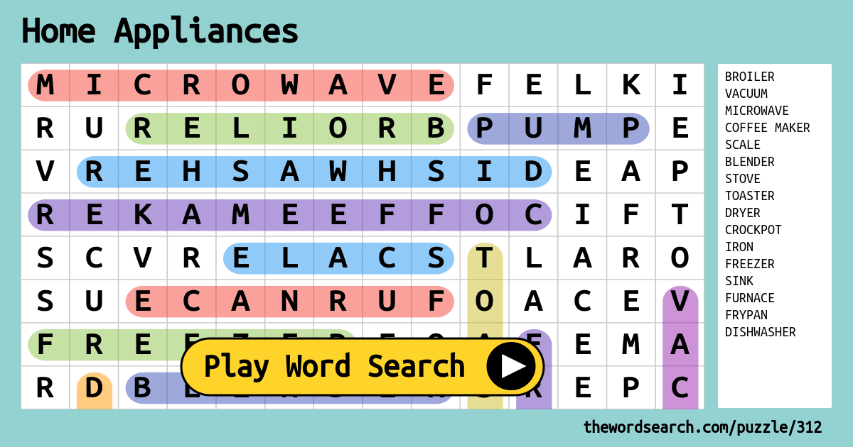 Home Appliances Word Search