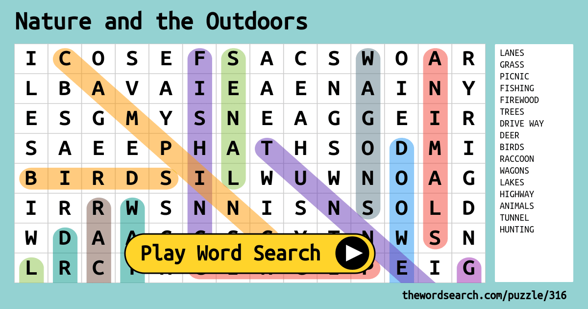 nature and the outdoors word search