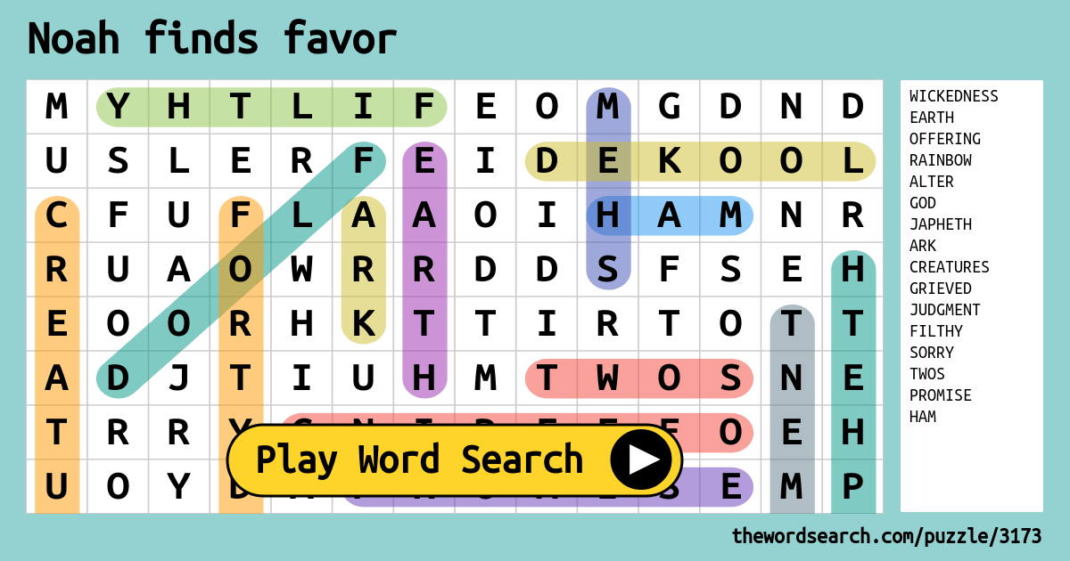 Noah finds favor Word Search