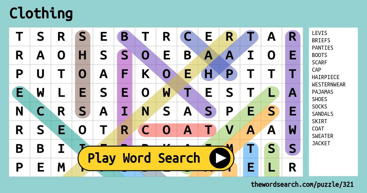 Clothing Word Search