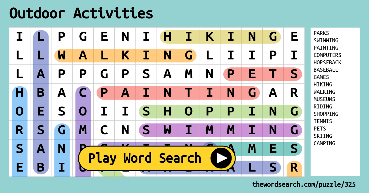 Outdoor Activities Word Search