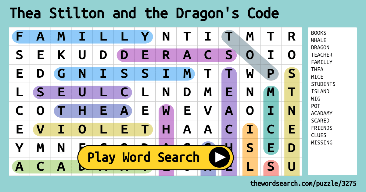 Thea Stilton and the Dragon's Code Word Search