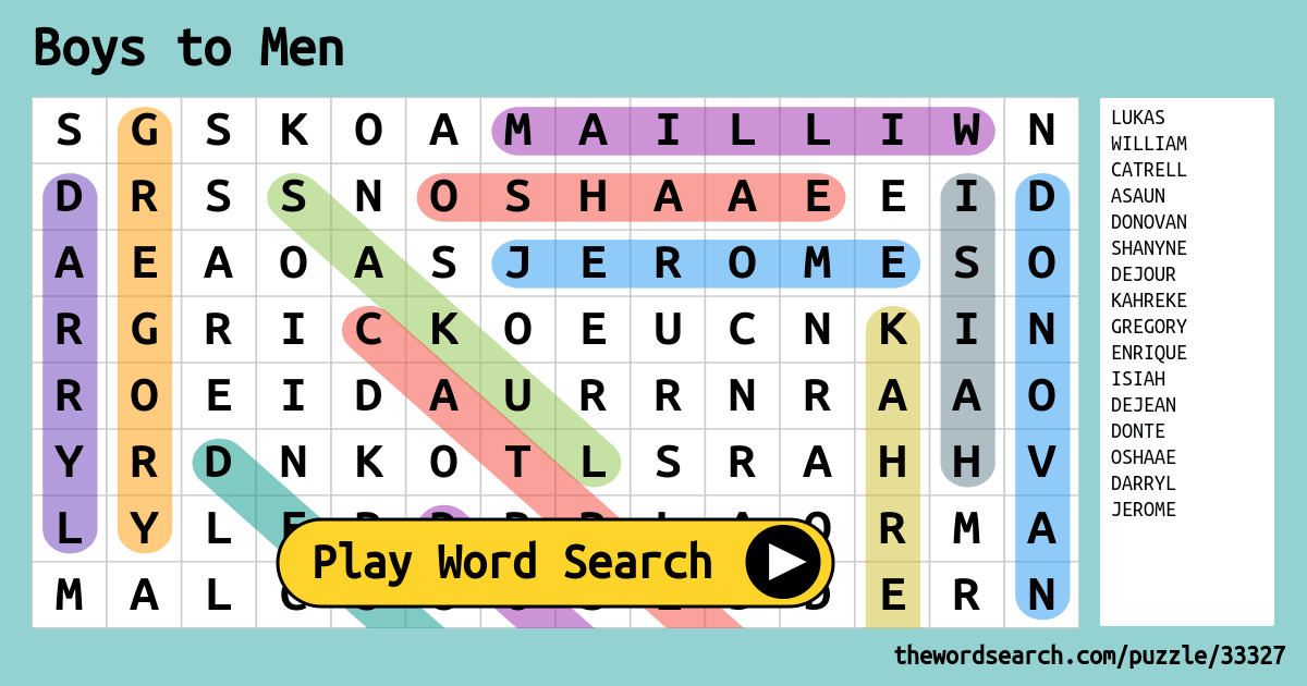 Boys to Men Word Search