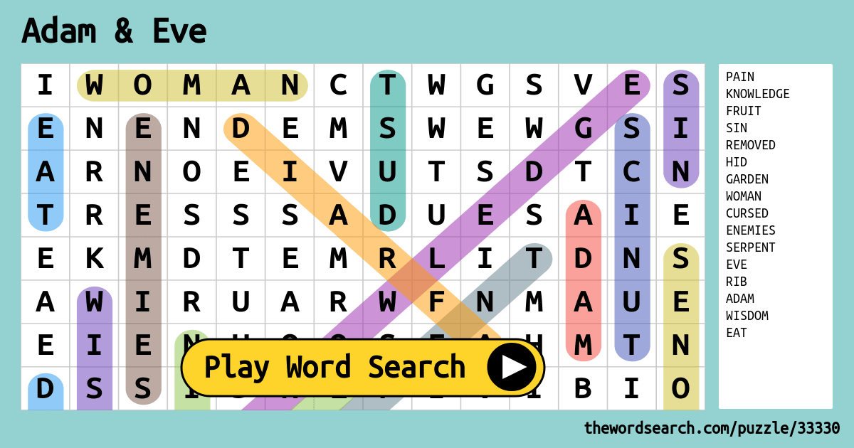 Adam And Eve Word Searches