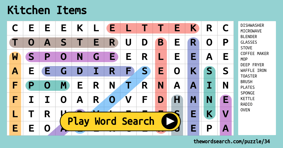 Kitchen Items Word Search