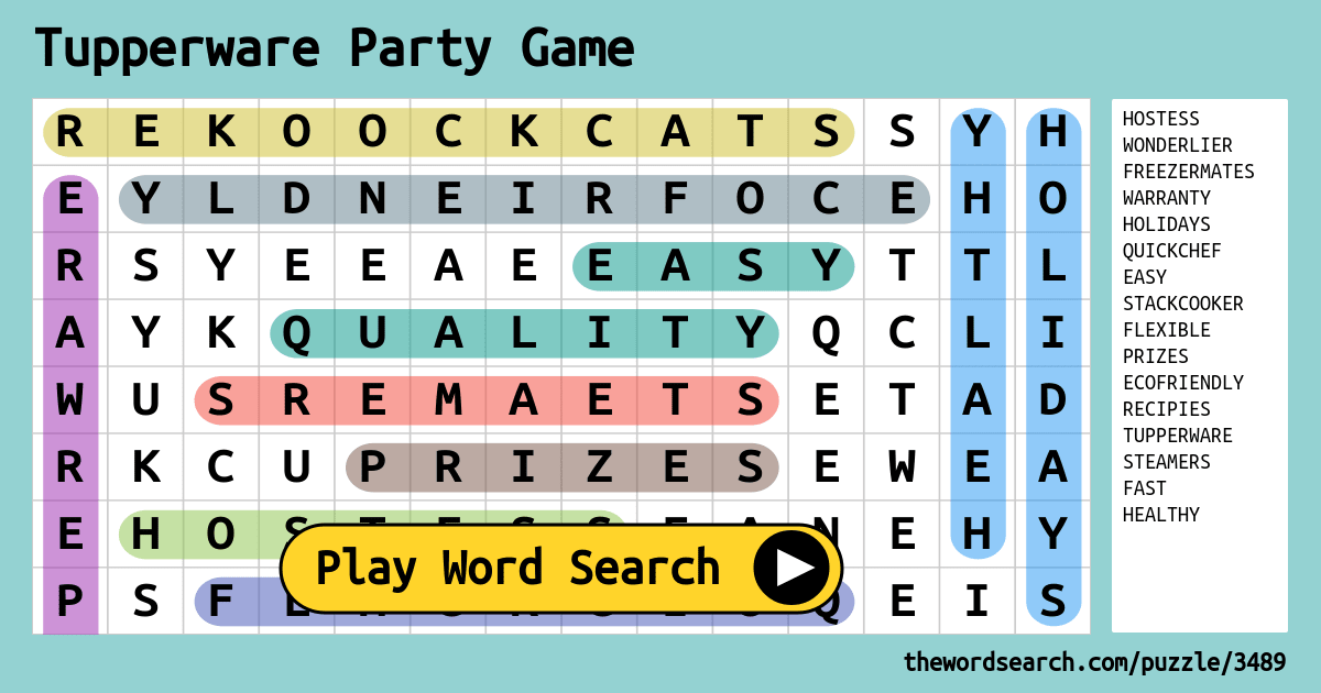 Tupperware Party Game Word Search