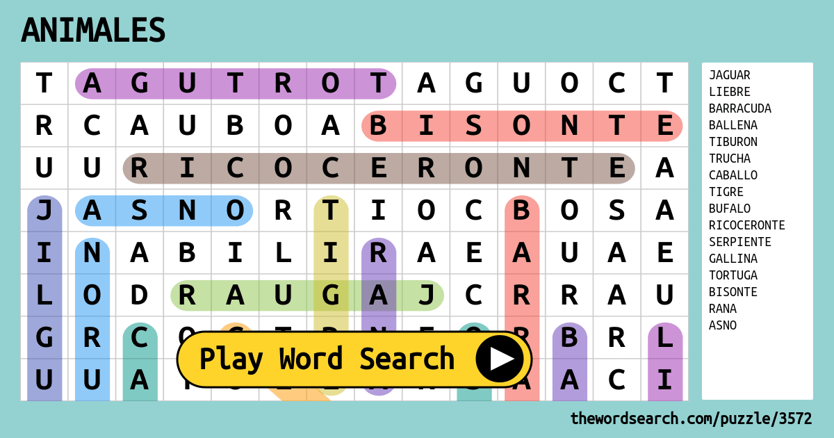 ANIMALES Word Search