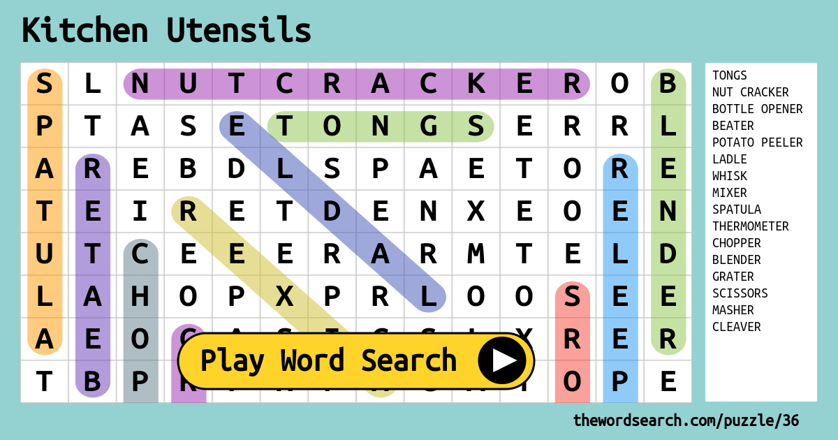 Cooking Utensils Crossword Clue 32 Question Printable Kitchen Equipment