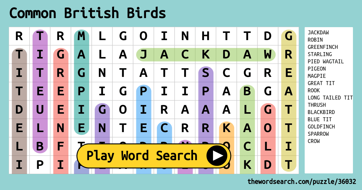 common british birds word search