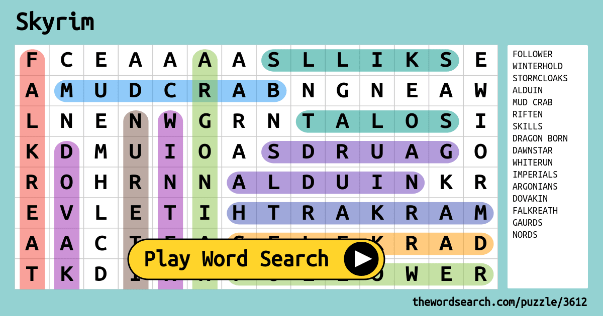 Skyrim Word Search