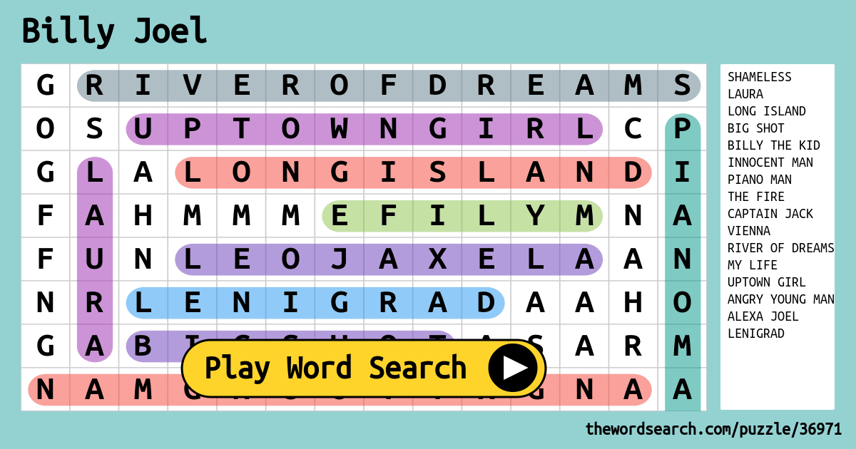 Billy Joel Word Search