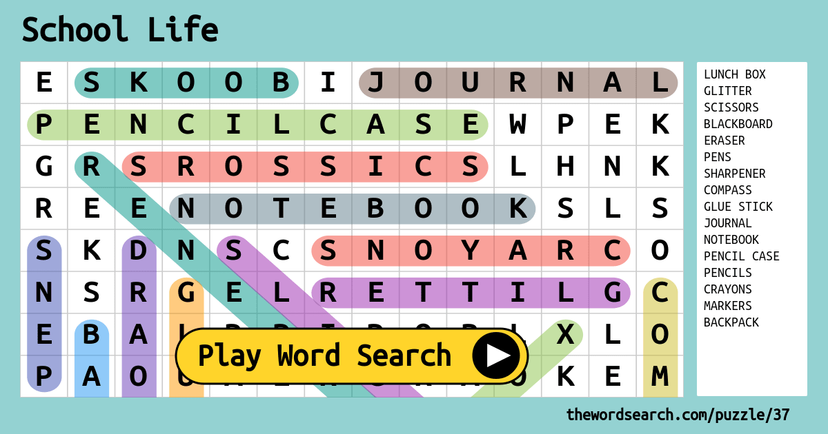 School Life Word Search