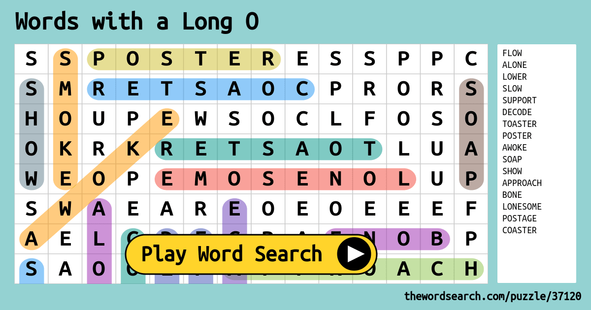 Words With A Long O Word Search