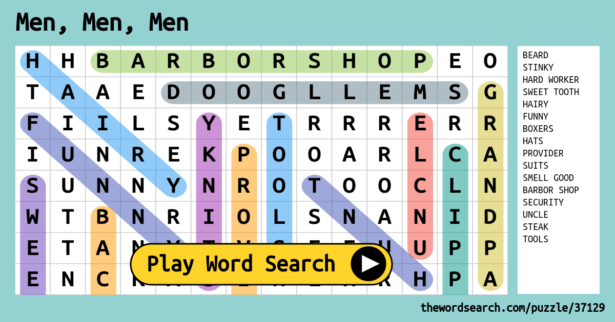 Trendy For Men Word Search