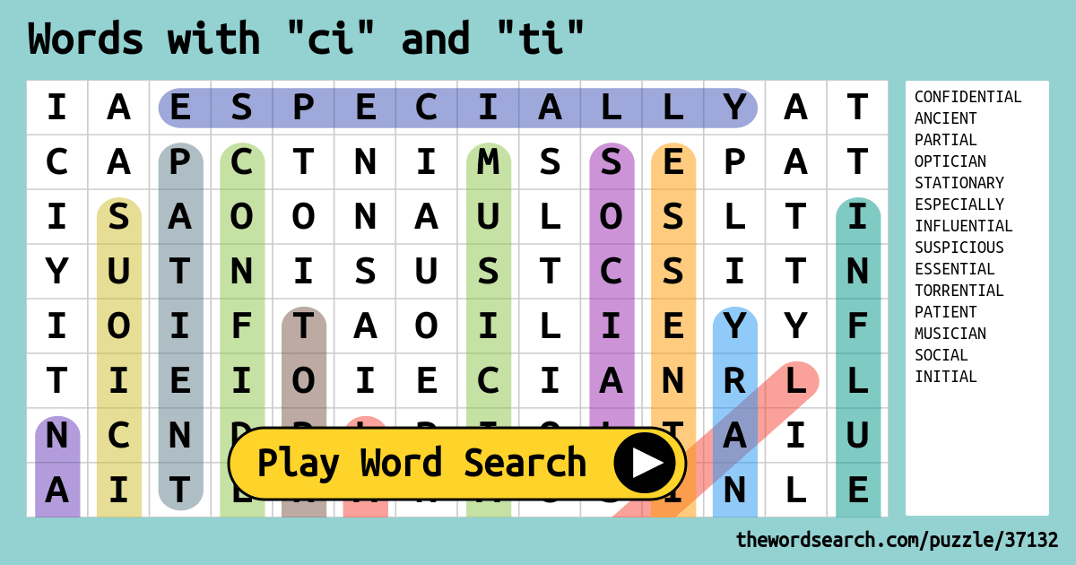 download word search on words with ci and ti