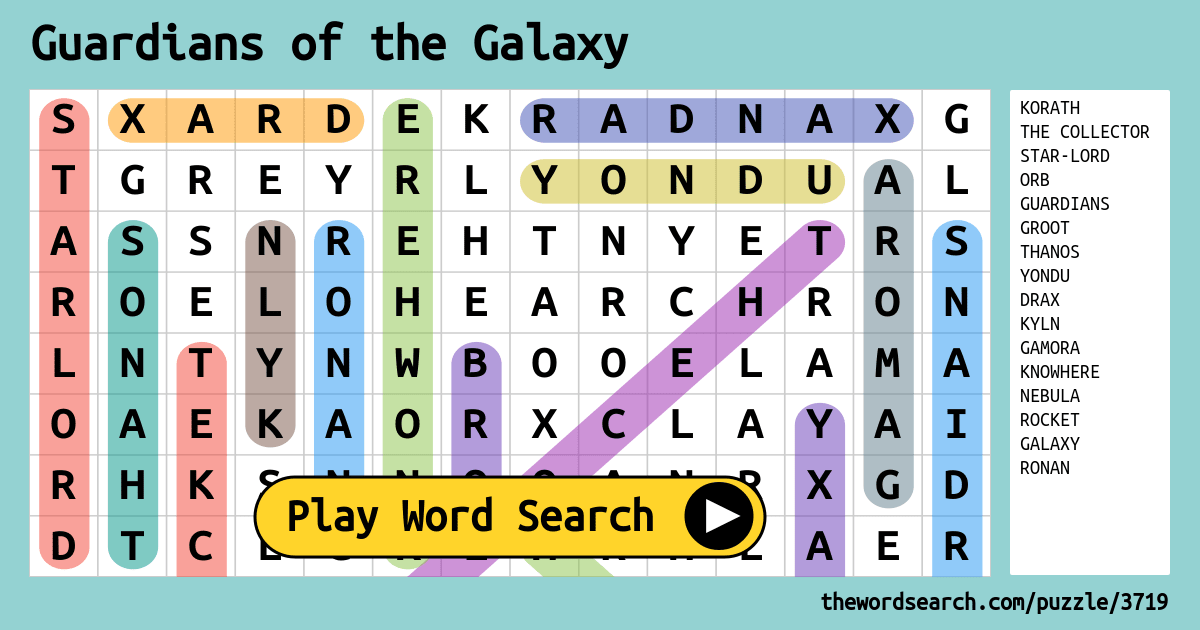 Guardians Of The Galaxy Word Search