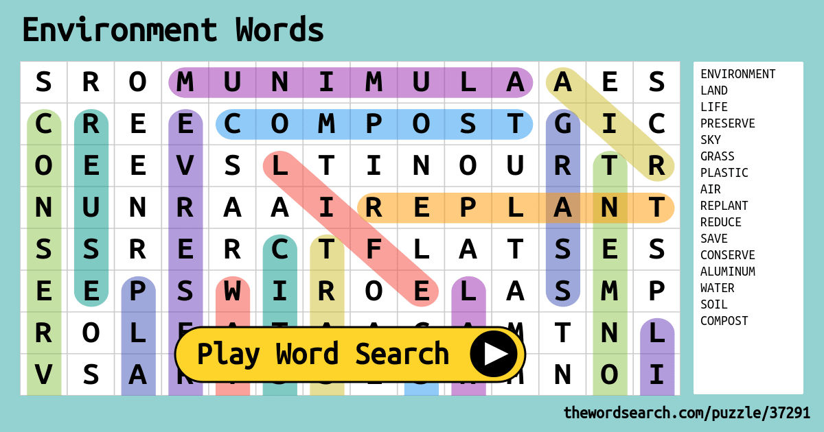 Land And Water Word Search