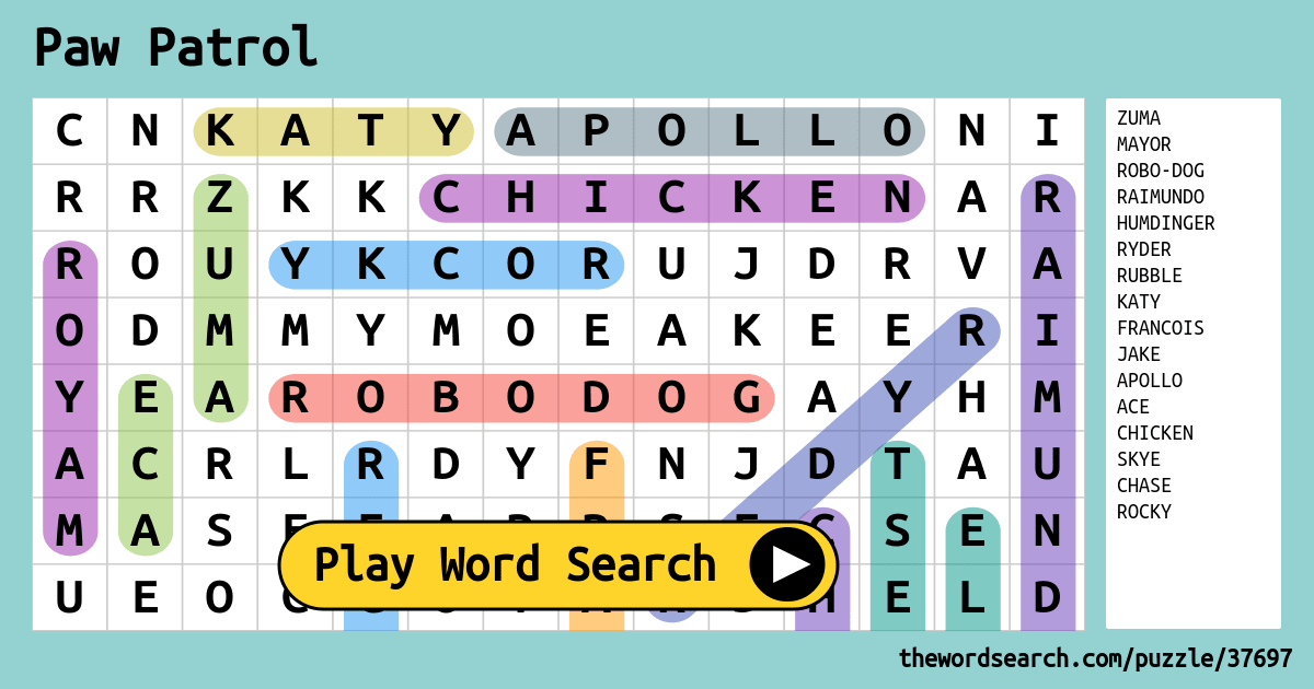 PAW Patrol Word Search Printable