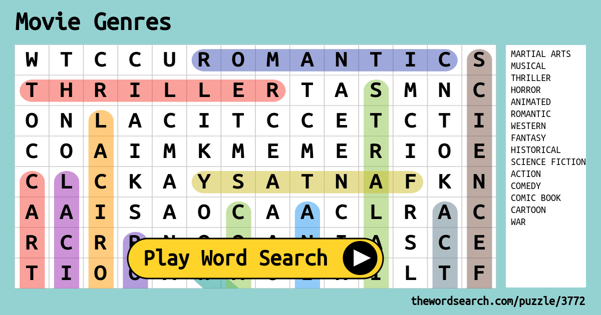 Movie Genres Word Search