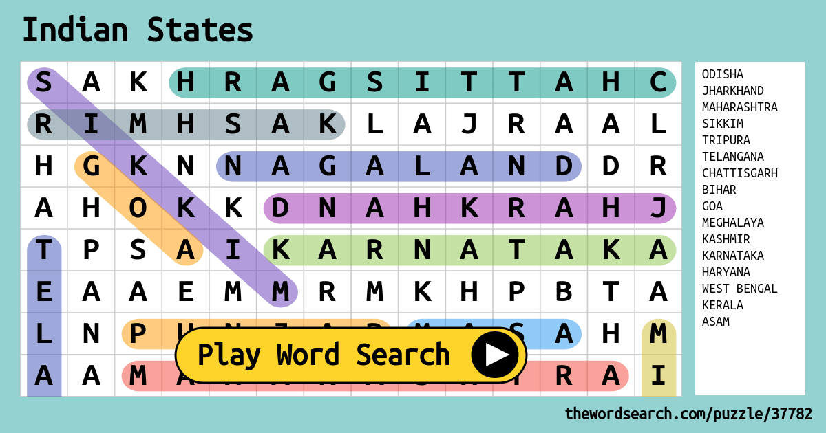 Indian States Word Search