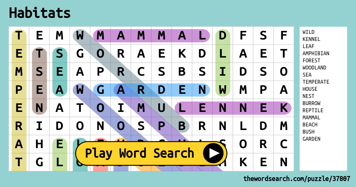 Habitats Word Search