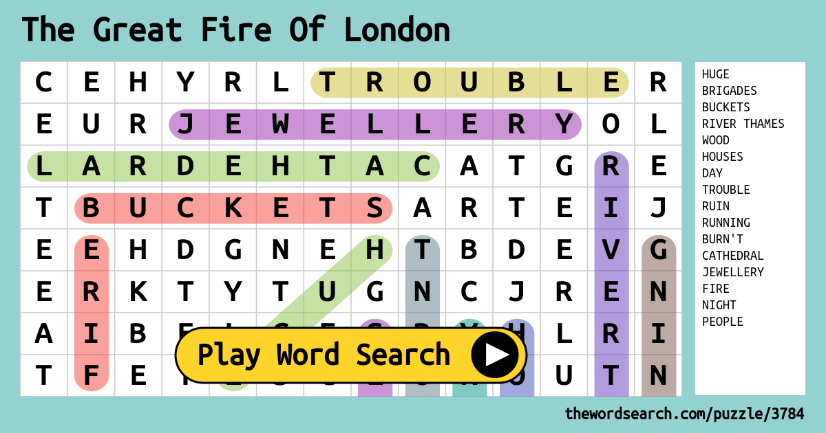 The Great Fire Of London Word Search