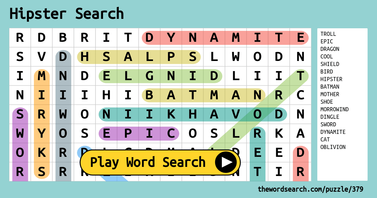 Hipster Search Word Search