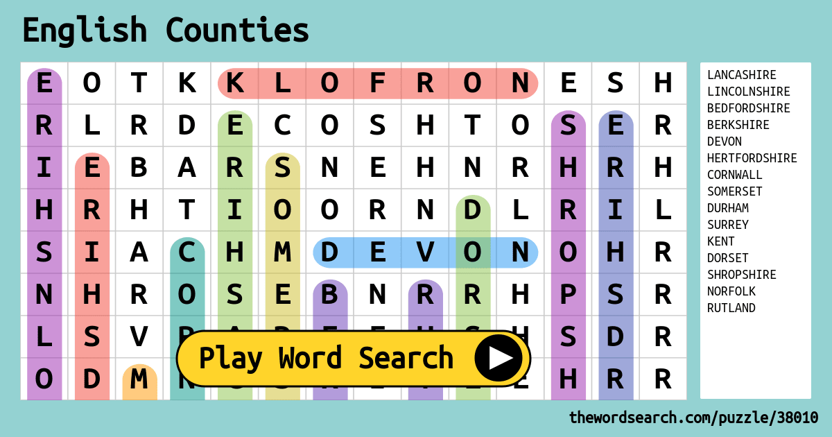 english counties word search