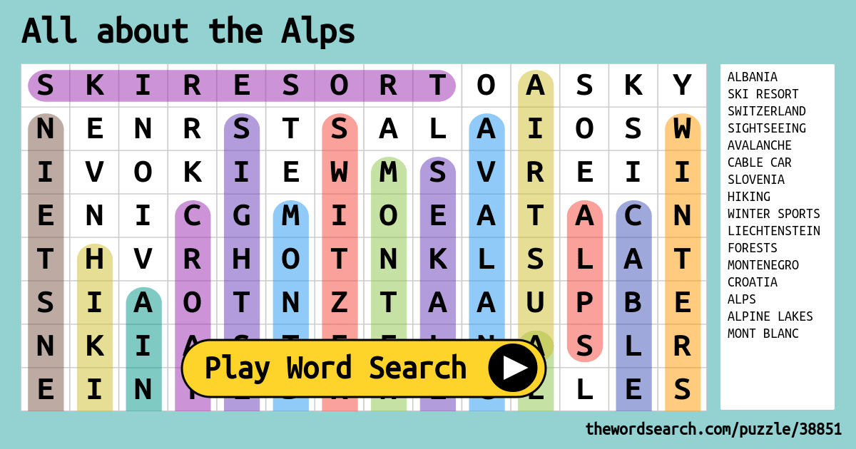 All About The Alps Word Search