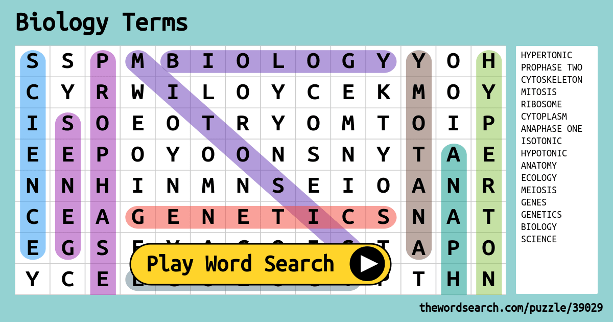 biology word search answers