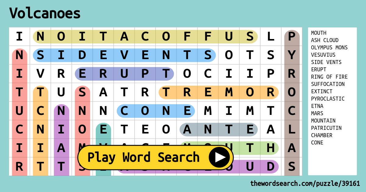 volcanoes word search