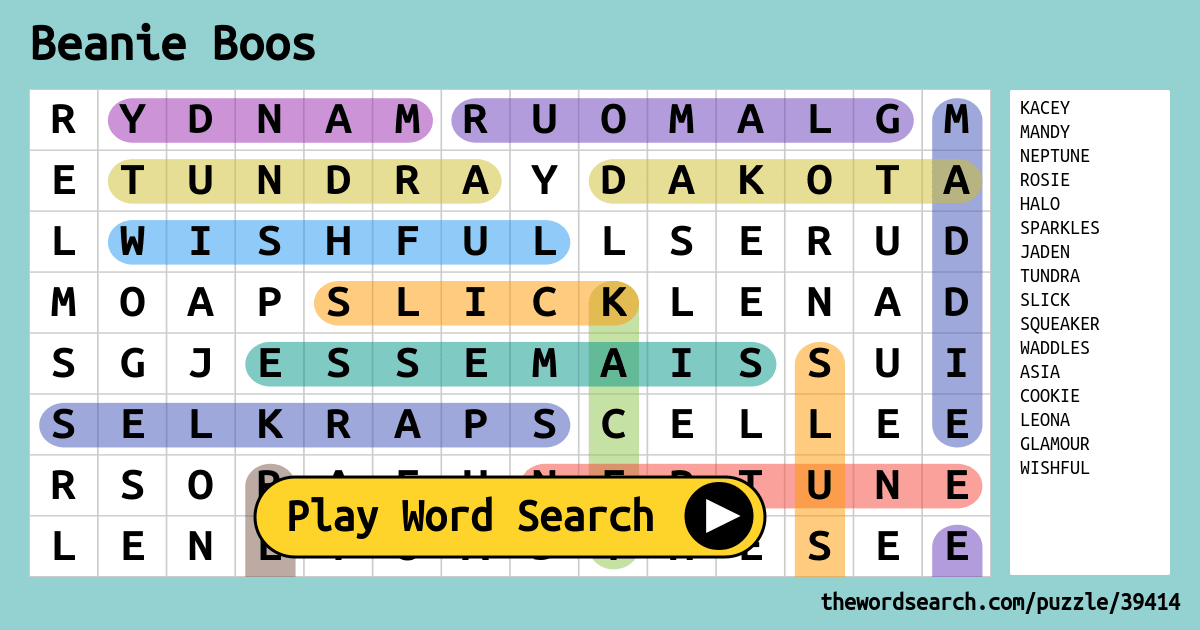 Beanie Boos Word Search