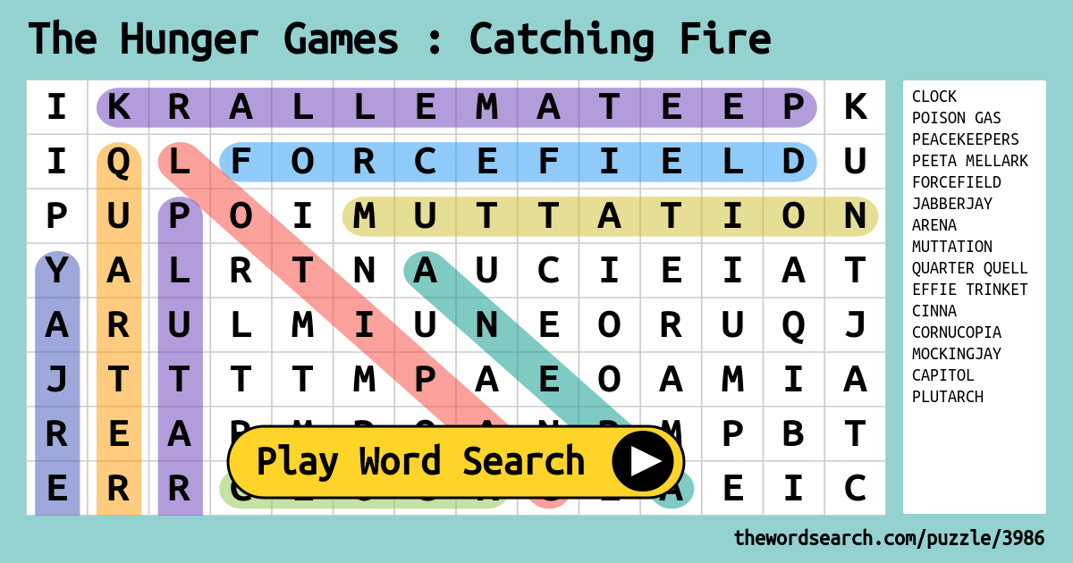 The Hunger Games Catching Fire Word Search