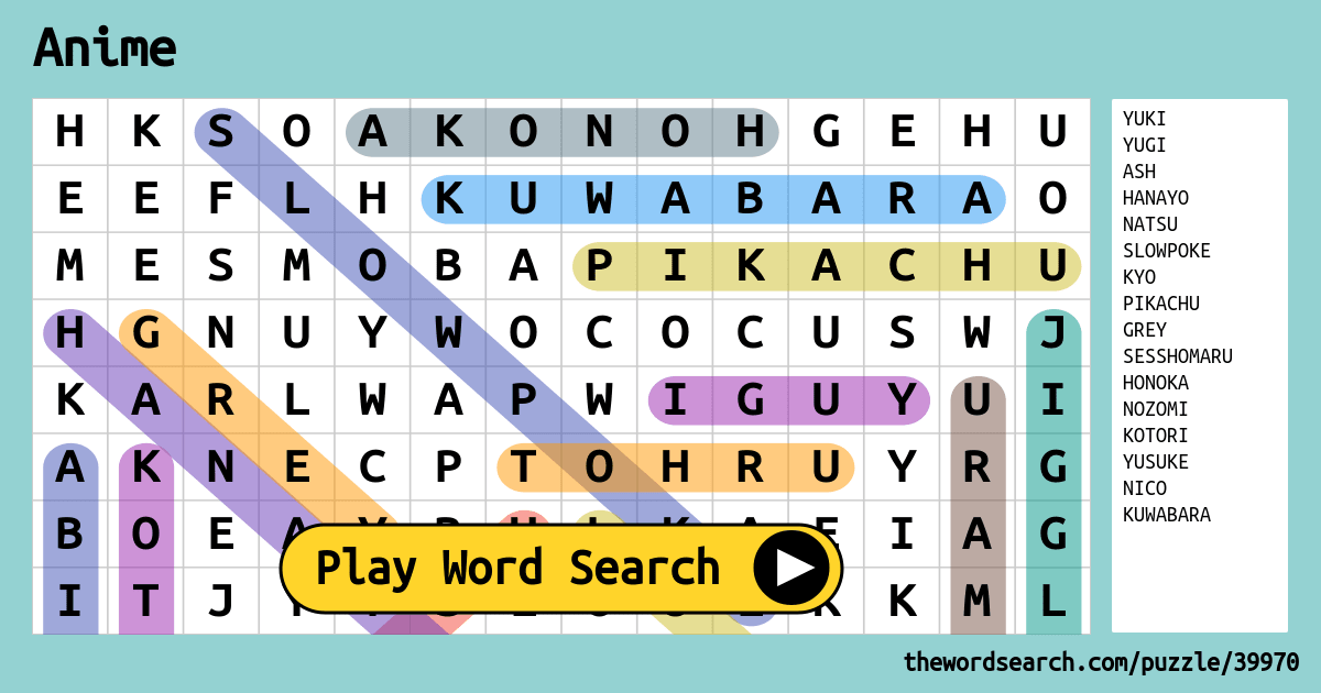 Anime Genres Word Search - Hard - Logic Lovely