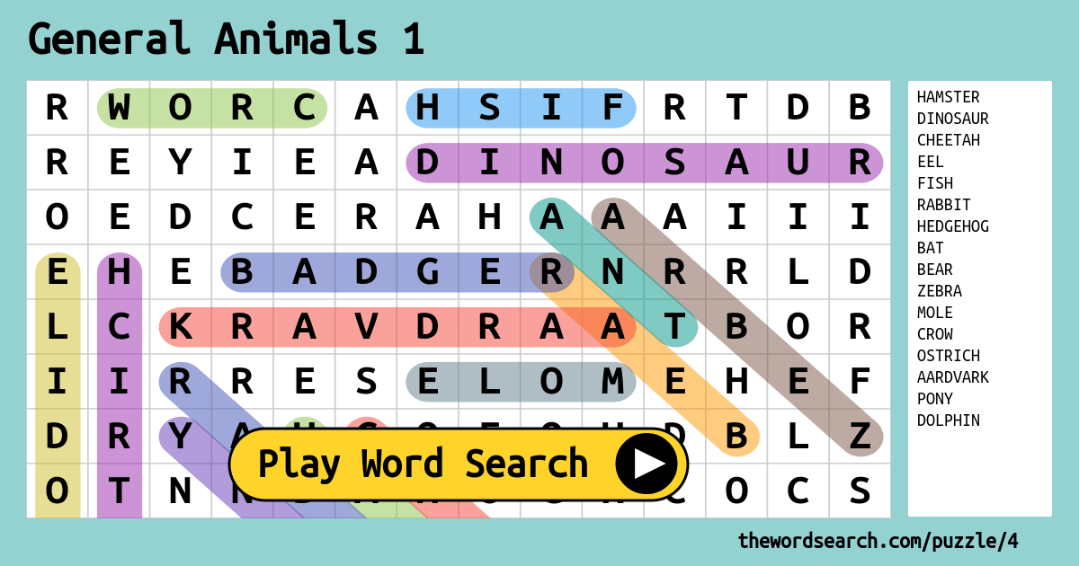 General Animals 1 Word Search